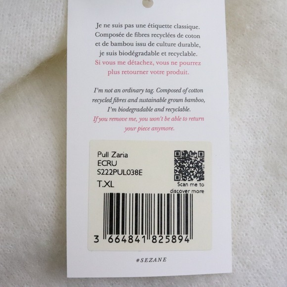 NWT Sezane Zaria Jumper Bow Neck Sweater XL Ecru Mohair Ivory White Pullover - Picture 8 of 10